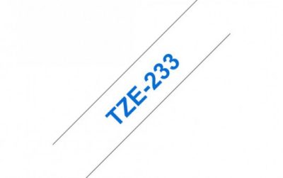 קלטת כחול על לבן 12 מ"מ מקורי Brother TZE233  למינציה דביק סטנדרטי