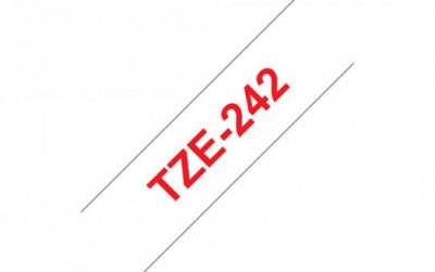 קלטת אדום על לבן 18 מ"מ מקורי Brother TZE242  למינציה דביק סטנדרטי