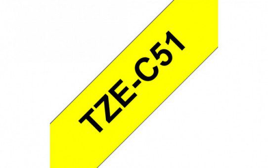 קלטת שחור על צהוב זוהר 24 מ"מ מקורי Brother TZE C51  למינציה דביק סטנדרטי זוהר