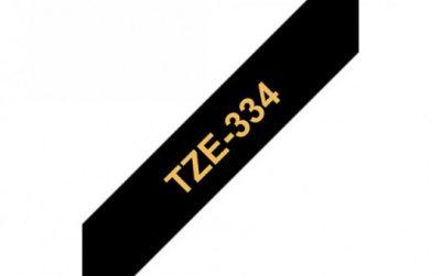 קלטת זהב על שחור 12 מ"מ מקורי Brother TZE334  למינציה דביק סטנדרטי