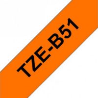קלטת שחור על כתום זוהר 24 מ"מ מקורי Brother TZE B51  למינציה דביק סטנדרטי זוהר