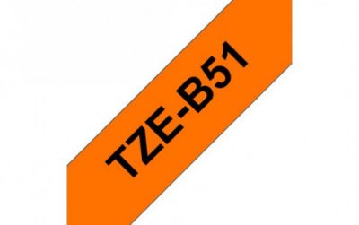 קלטת שחור על כתום זוהר 24 מ"מ מקורי Brother TZE B51  למינציה דביק סטנדרטי זוהר